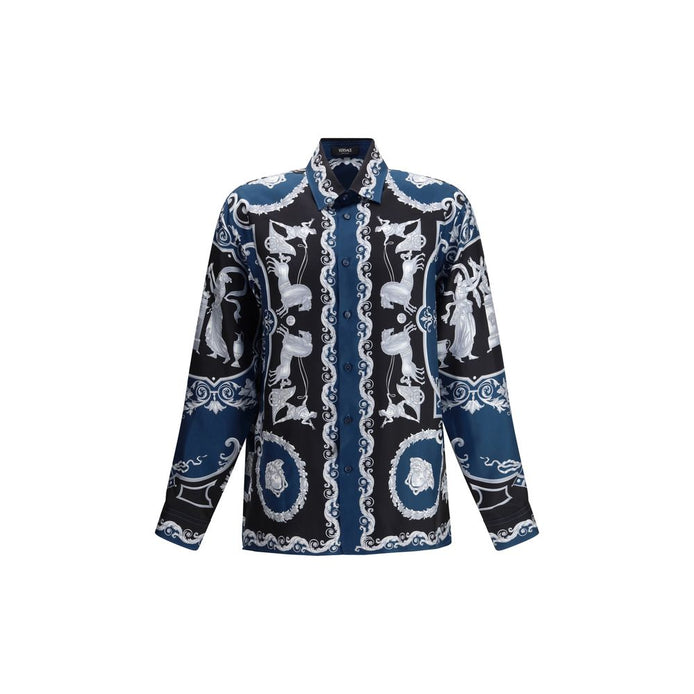 Versace Blue Silk Pattern Shirt Versace
