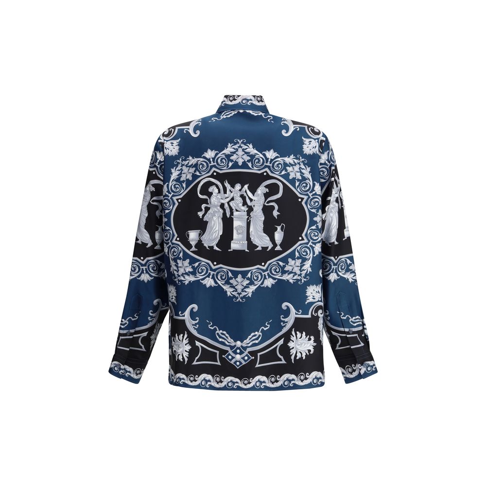 Versace Blue Silk Pattern Shirt Versace