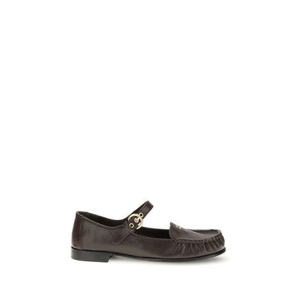Miu Miu Brown Calf Leather Bos Taurus Slip-On Loafers Miu Miu