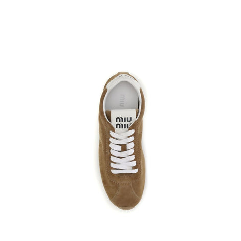 Miu Miu Brown Calf Leather Bos Taurus Athletic Sneakers Miu Miu