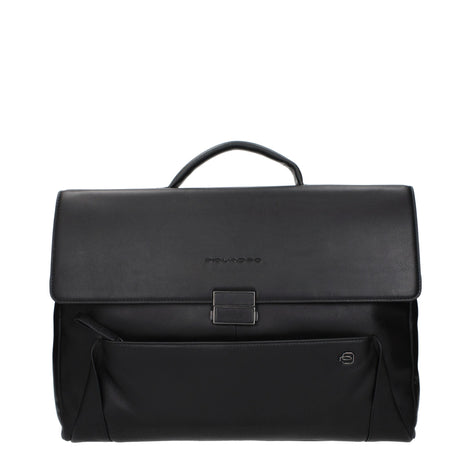 Piquadro Black Leather Business And Laptop Bag Piquadro