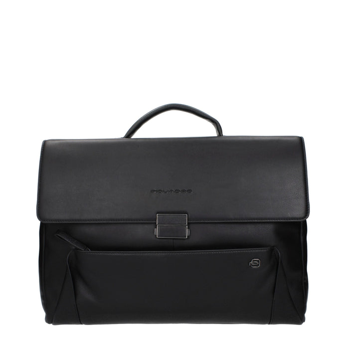 Piquadro Black Leather Business And Laptop Bag Piquadro