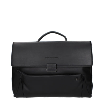 Piquadro Black Leather Business And Laptop Bag Piquadro