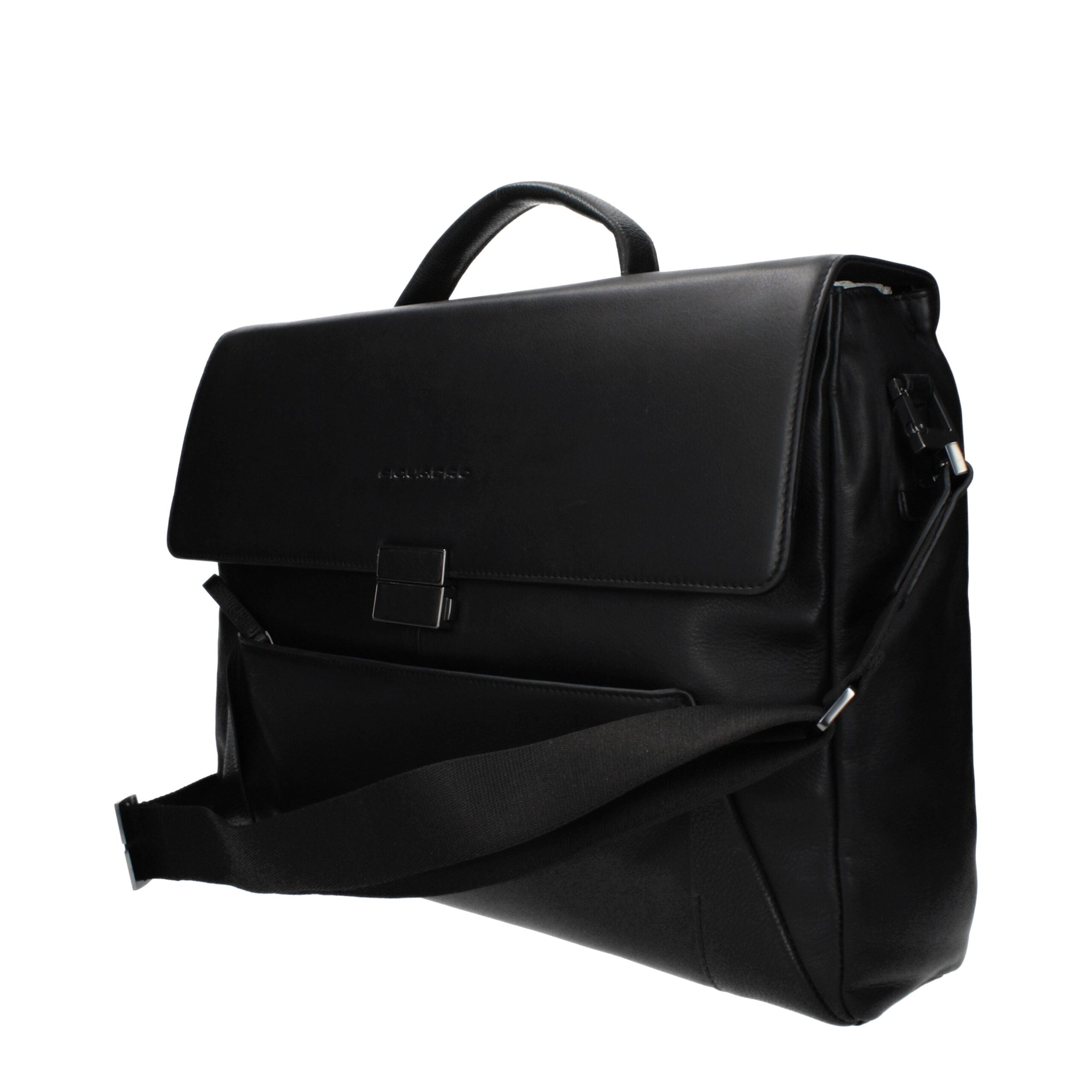 Piquadro Black Leather Business And Laptop Bag Piquadro
