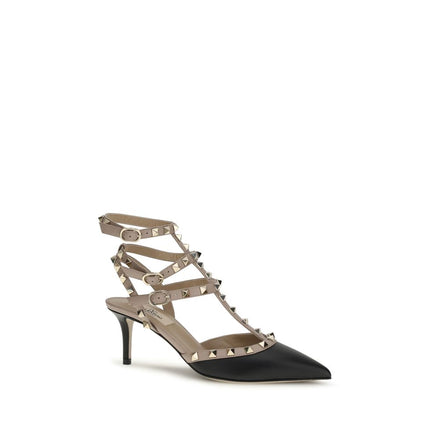Valentino Garavani Black Calf Leather Bos Taurus Mid Heel Pumps Valentino Garavani