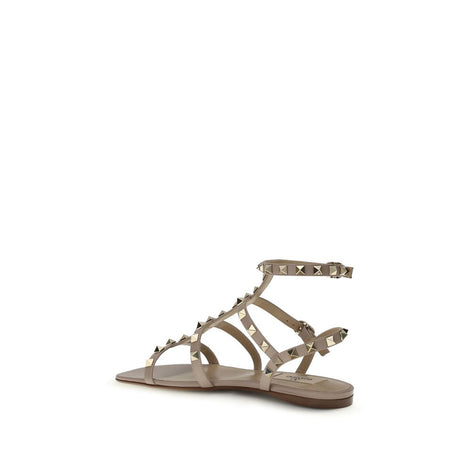 Valentino Garavani Beige Calf Leather Bos Taurus Flat Sandals Valentino Garavani