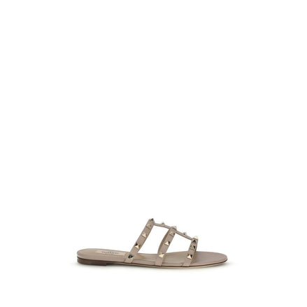 Valentino Garavani Beige Calf Leather Bos Taurus Flat Sandals Valentino Garavani