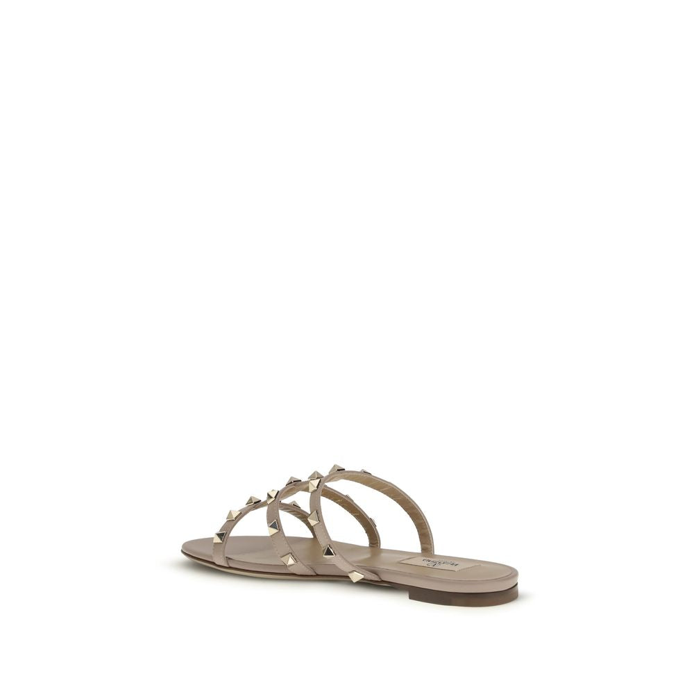 Valentino Garavani Beige Calf Leather Bos Taurus Flat Sandals Valentino Garavani