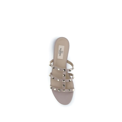 Valentino Garavani Beige Calf Leather Bos Taurus Flat Sandals Valentino Garavani