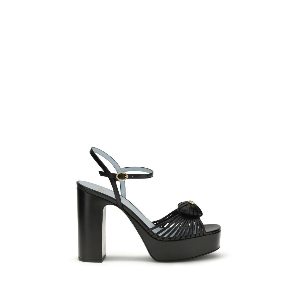 Valentino Garavani Black Calf Leather Bos Taurus Platform Sandals Valentino Garavani