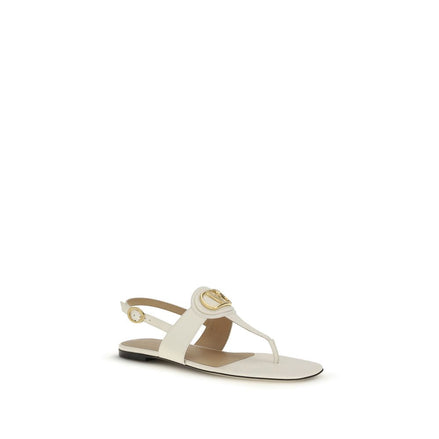 Valentino Garavani Cream Calf Leather Bos Taurus Flat Sandals Valentino Garavani