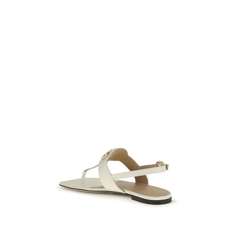 Valentino Garavani Cream Calf Leather Bos Taurus Flat Sandals Valentino Garavani