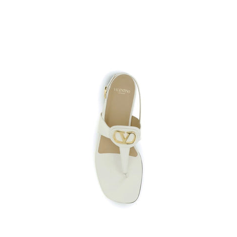 Valentino Garavani Cream Calf Leather Bos Taurus Flat Sandals Valentino Garavani
