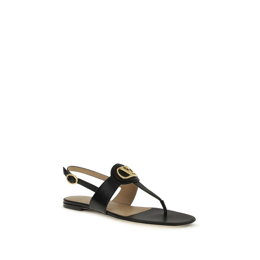 Valentino Garavani Black Calf Leather Bos Taurus Flat Sandals Valentino Garavani