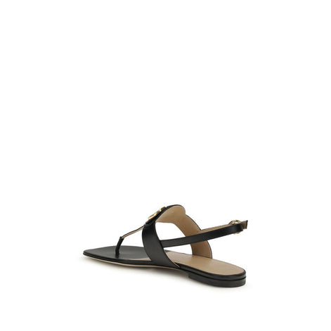 Valentino Garavani Black Calf Leather Bos Taurus Flat Sandals Valentino Garavani