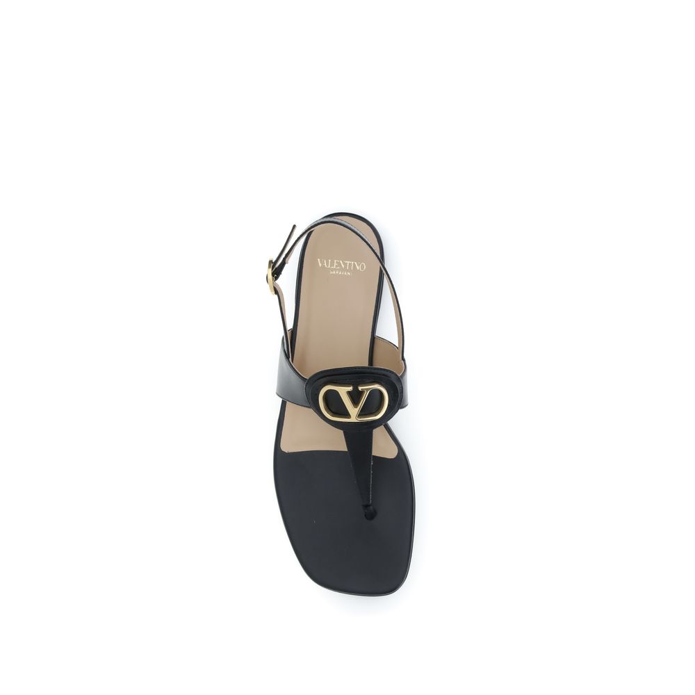 Valentino Garavani Black Calf Leather Bos Taurus Flat Sandals Valentino Garavani