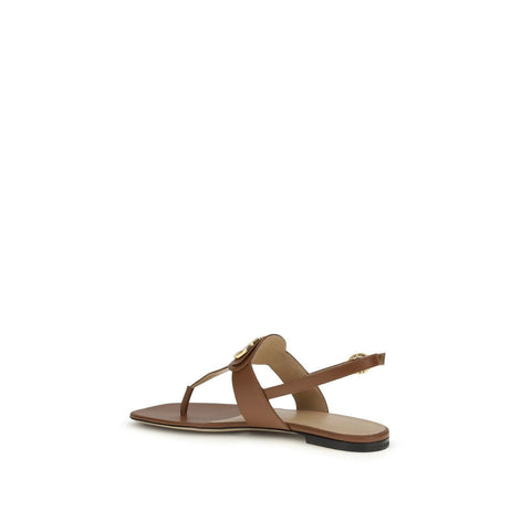 Valentino Garavani Brown Calf Leather Bos Taurus Flat Sandals Valentino Garavani