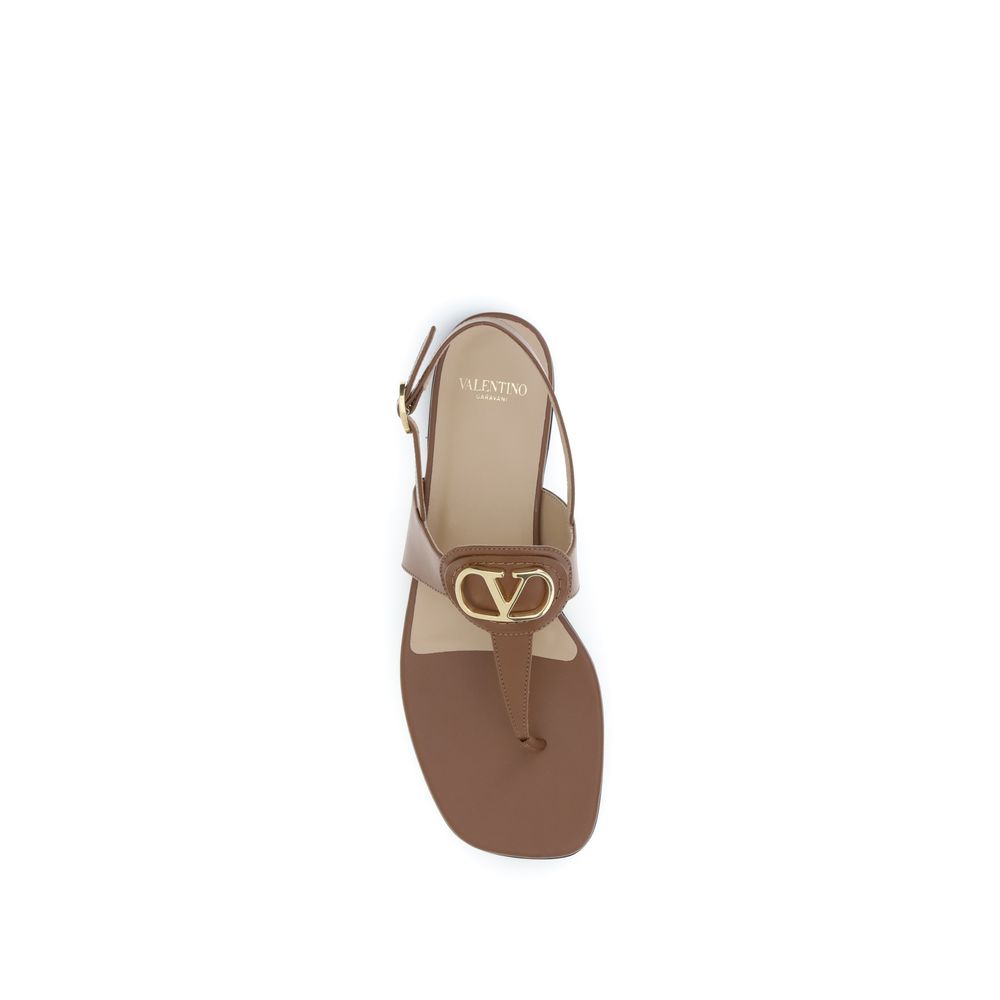 Valentino Garavani Brown Calf Leather Bos Taurus Flat Sandals Valentino Garavani