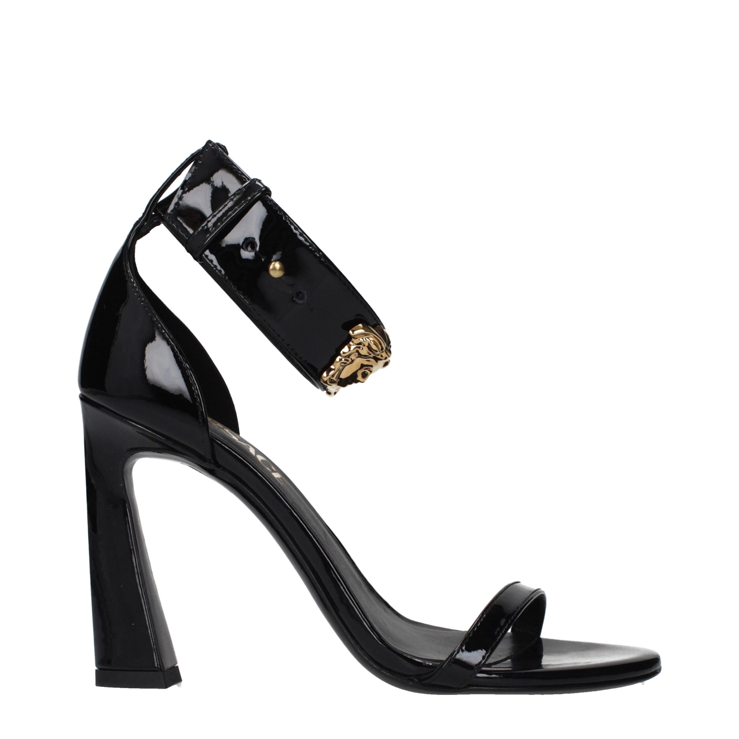 Versace Black Leather Stiletto Heel Sandals Versace