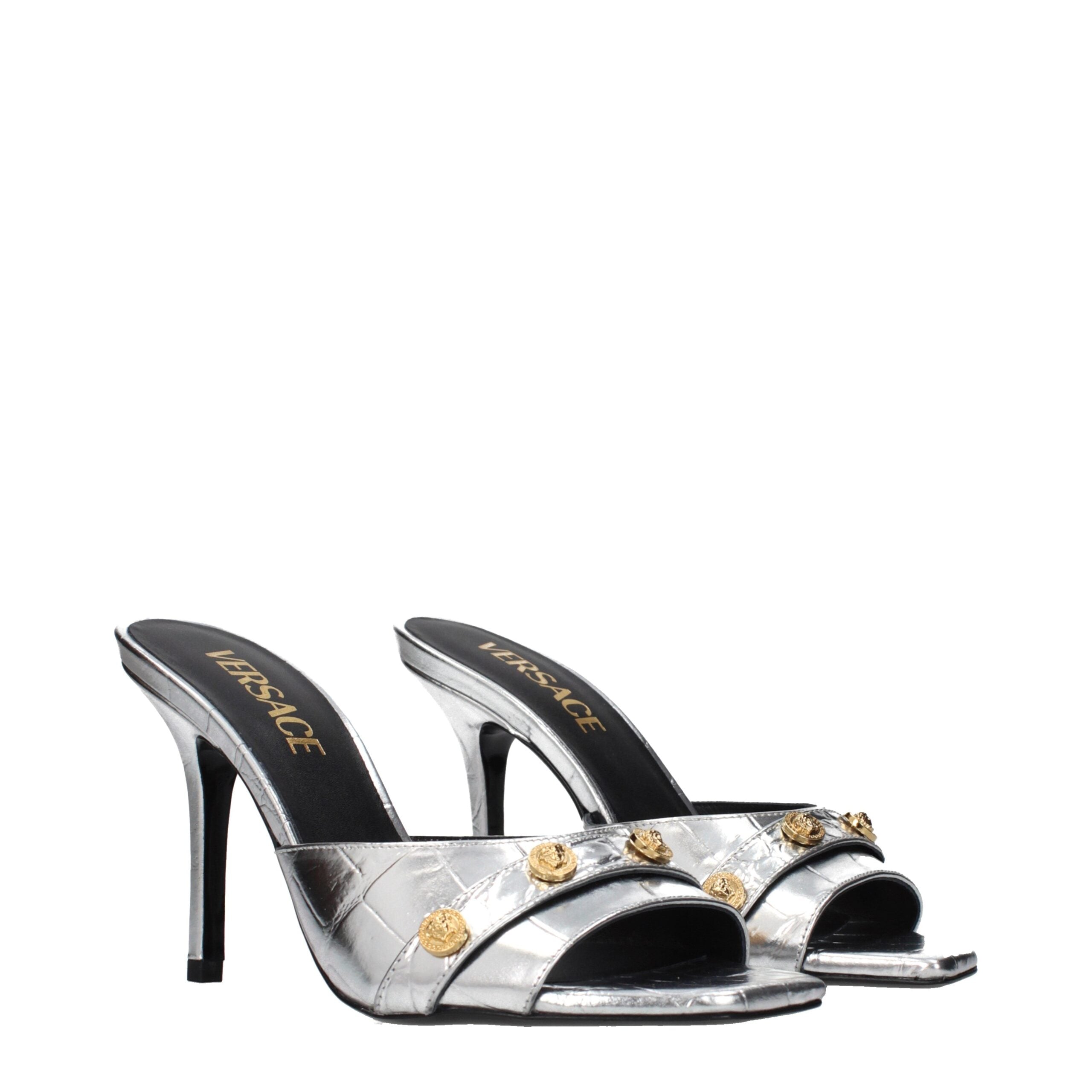 Versace Gray Leather Stiletto Heel Sandals Versace