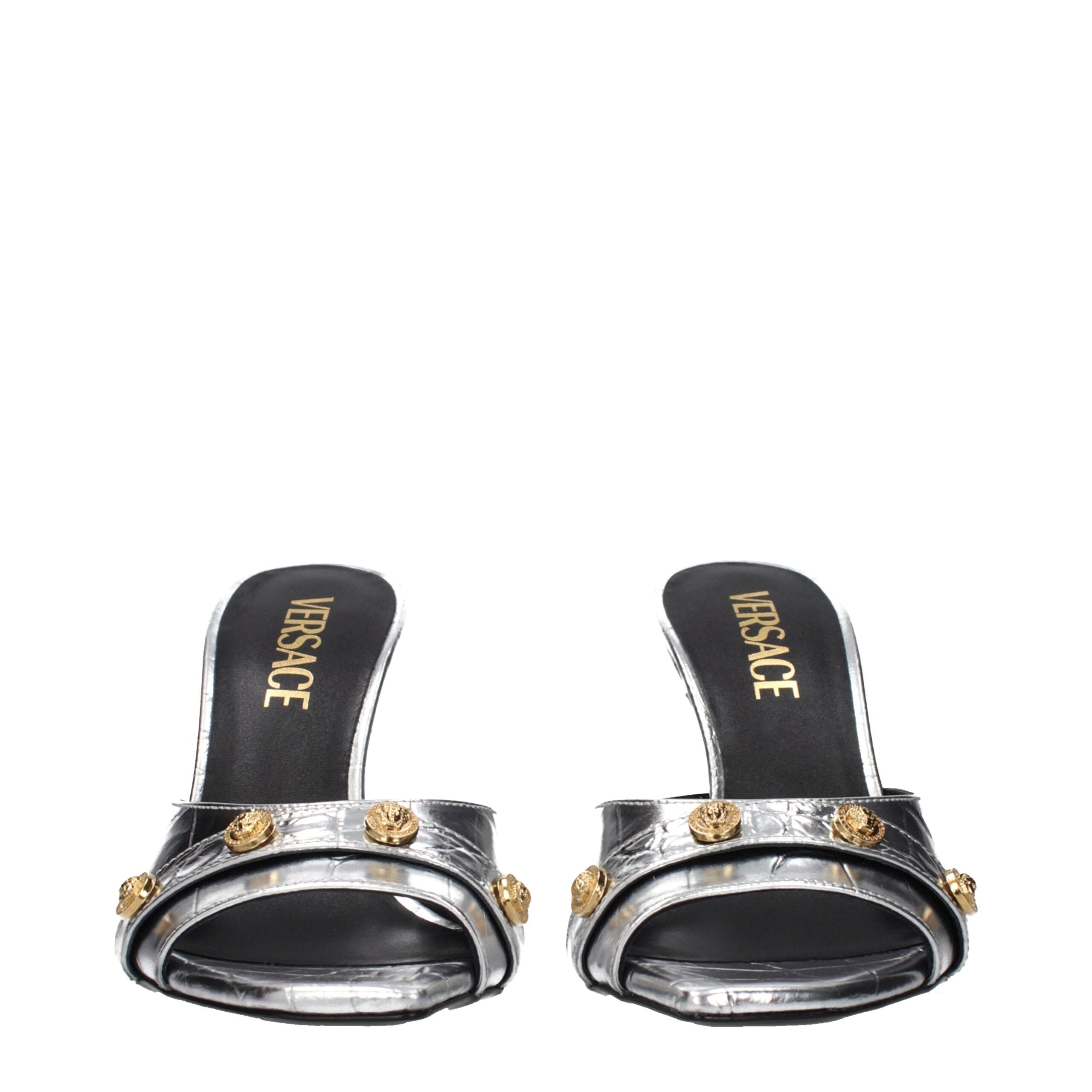 Versace Gray Leather Stiletto Heel Sandals Versace