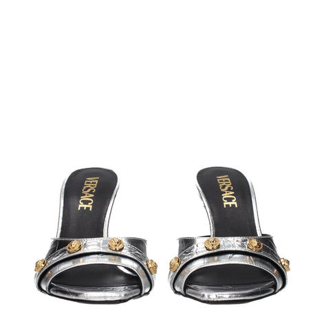 Versace Gray Leather Stiletto Heel Sandals Versace