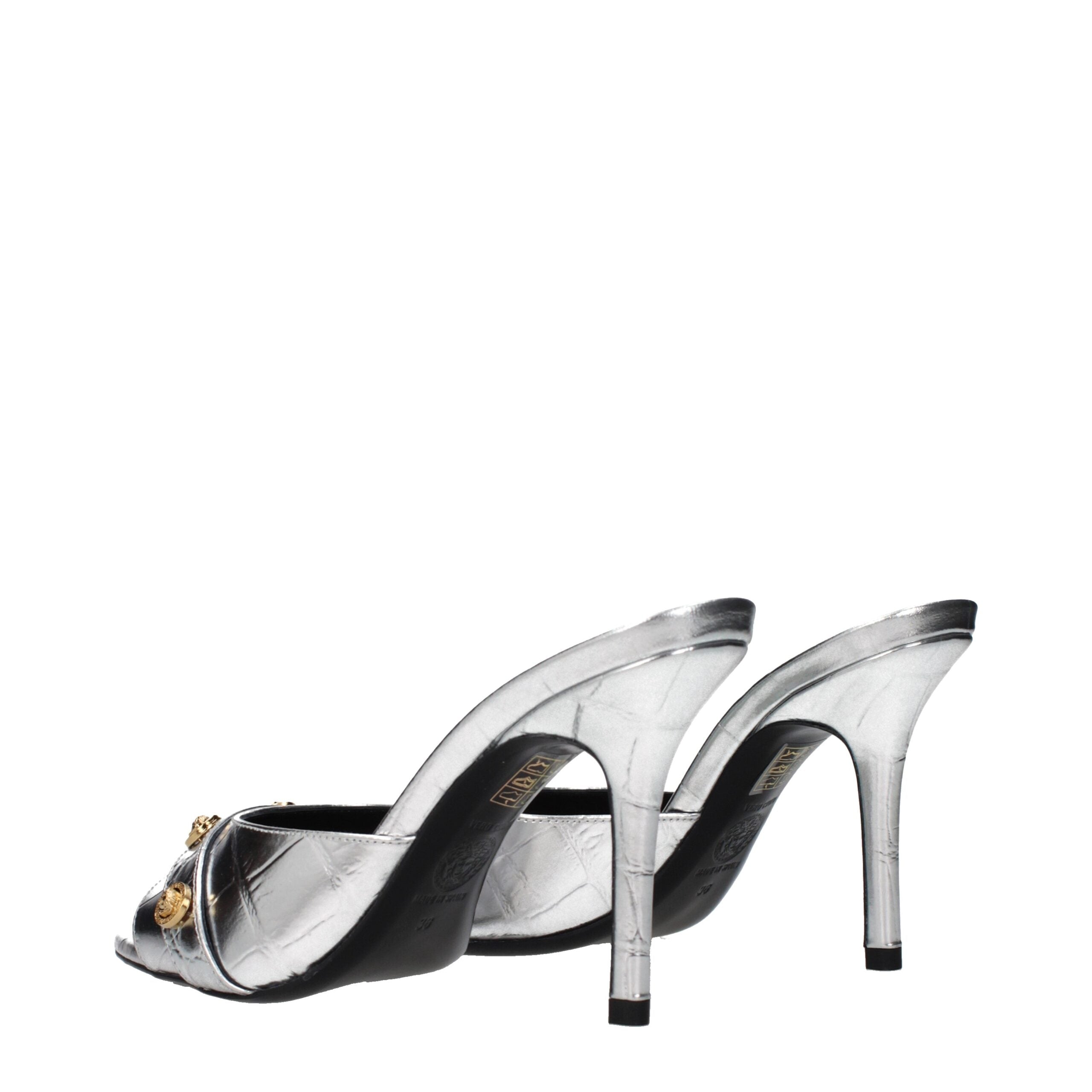 Versace Gray Leather Stiletto Heel Sandals Versace