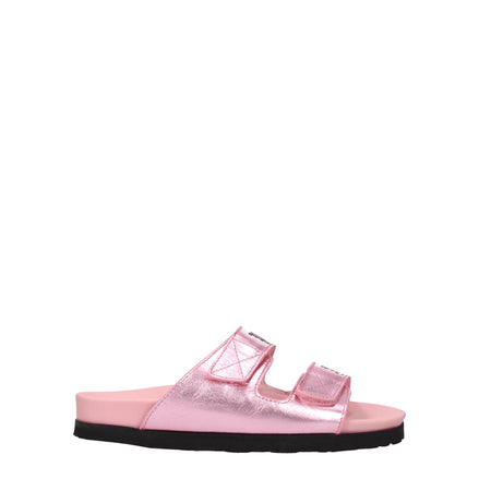 Palm Angels Pink Leather Slippers Palm Angels