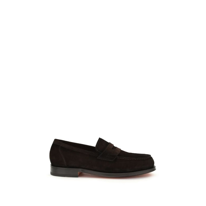 Santoni Brown Calf Leather Bos Taurus Slip-On Loafers Santoni