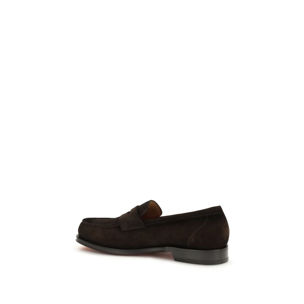 Santoni Brown Calf Leather Bos Taurus Slip-On Loafers Santoni
