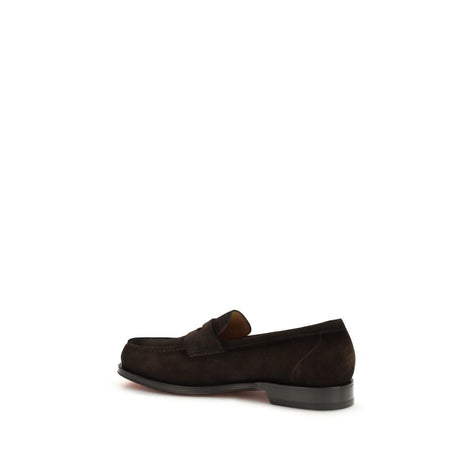 Santoni Brown Calf Leather Bos Taurus Slip-On Loafers Santoni