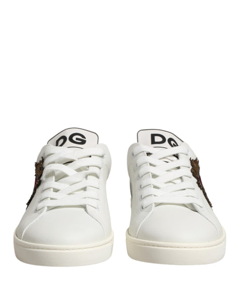 Dolce & Gabbana White Leather Sacred Heart Patch Sneakers Shoes