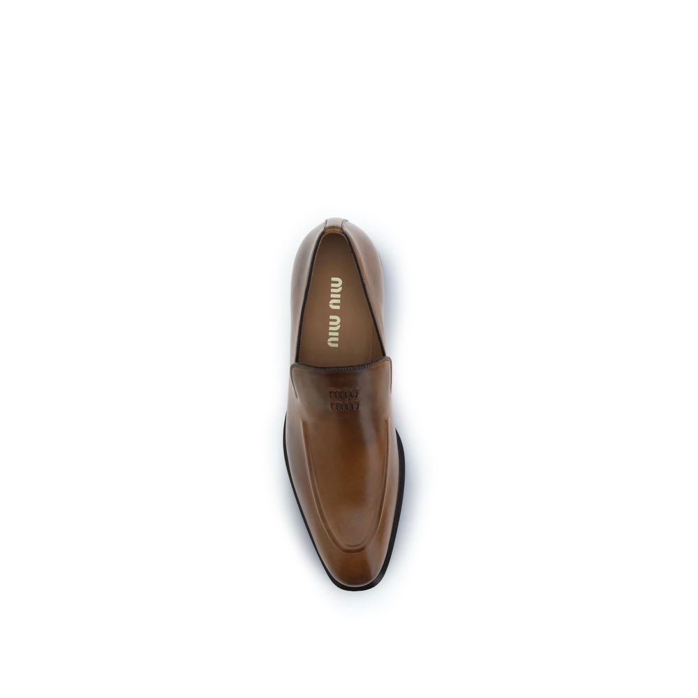 Miu Miu Brown Calf Leather Bos Taurus Slip-On Loafers Miu Miu