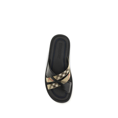 Burberry Black Calf Leather Bos Taurus Flat Sandals Burberry