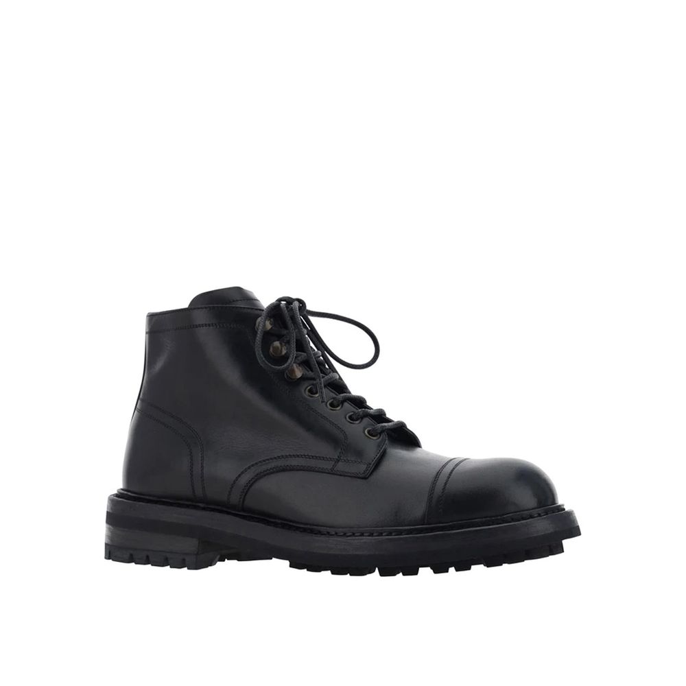Dolce & Gabbana Black Calfskin Lace-Up Boots Dolce & Gabbana