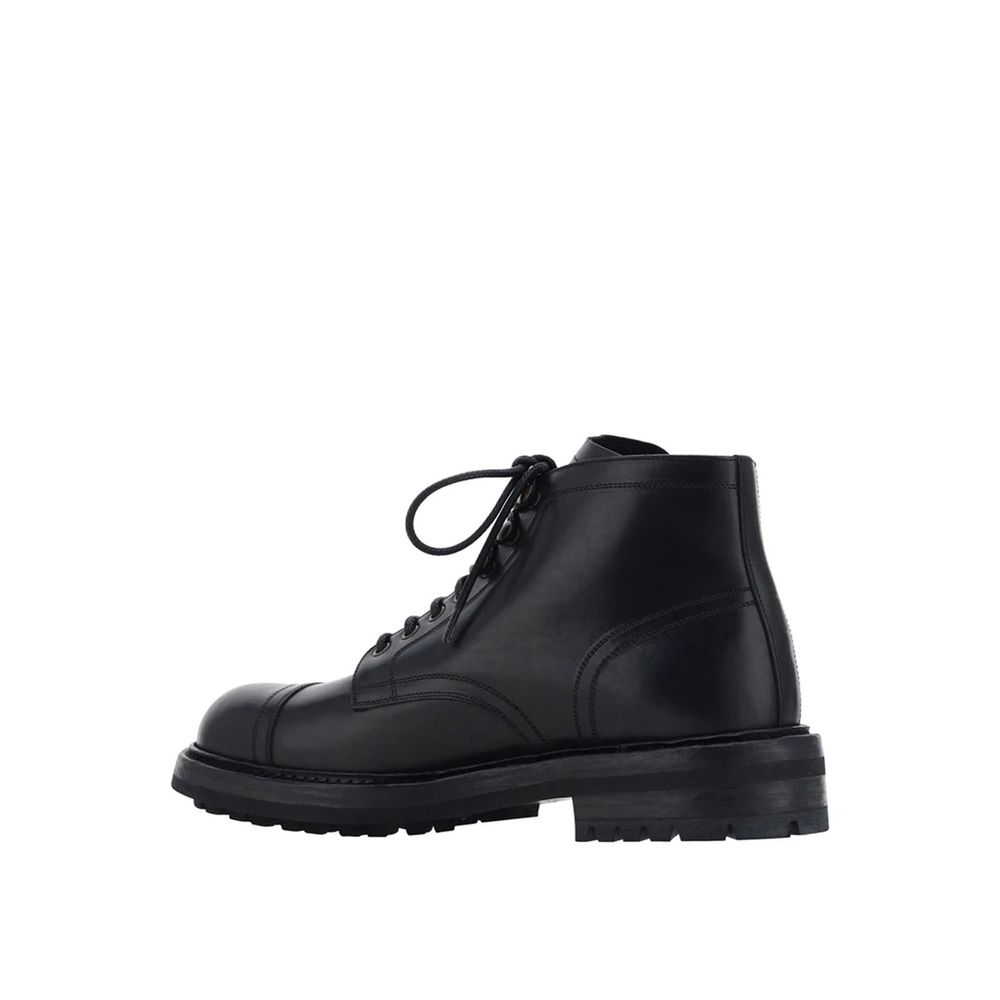 Dolce & Gabbana Black Calfskin Lace-Up Boots Dolce & Gabbana
