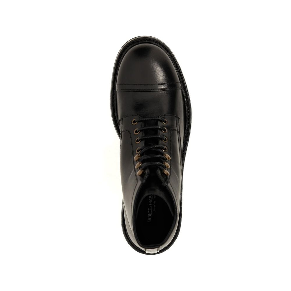 Dolce & Gabbana Black Calfskin Lace-Up Boots Dolce & Gabbana