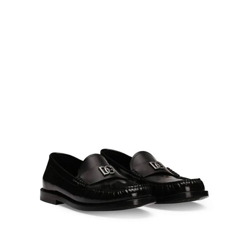 Dolce & Gabbana Black Calfskin Slip-On Loafers Dolce & Gabbana