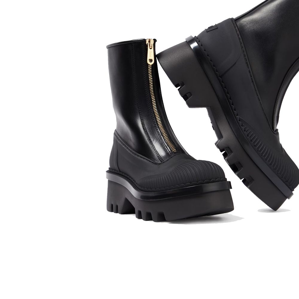 Chloé Black Calfskin Lace-Up Boots Chloé