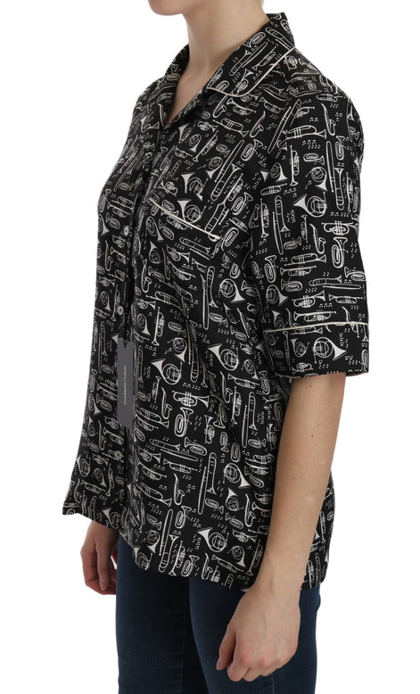 Dolce & Gabbana Black Musical Instrument Print Silk  Top Dolce & Gabbana