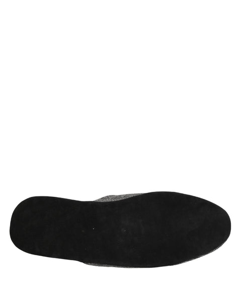 Dolce & Gabbana Grey Herringbone Cashmere Red Slippers Shoes