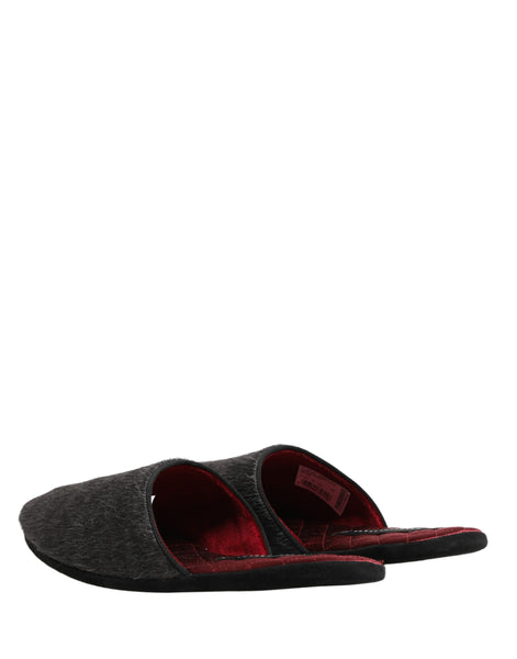 Dolce & Gabbana Dark Grey Charcoal Wool Red Slippers Shoes
