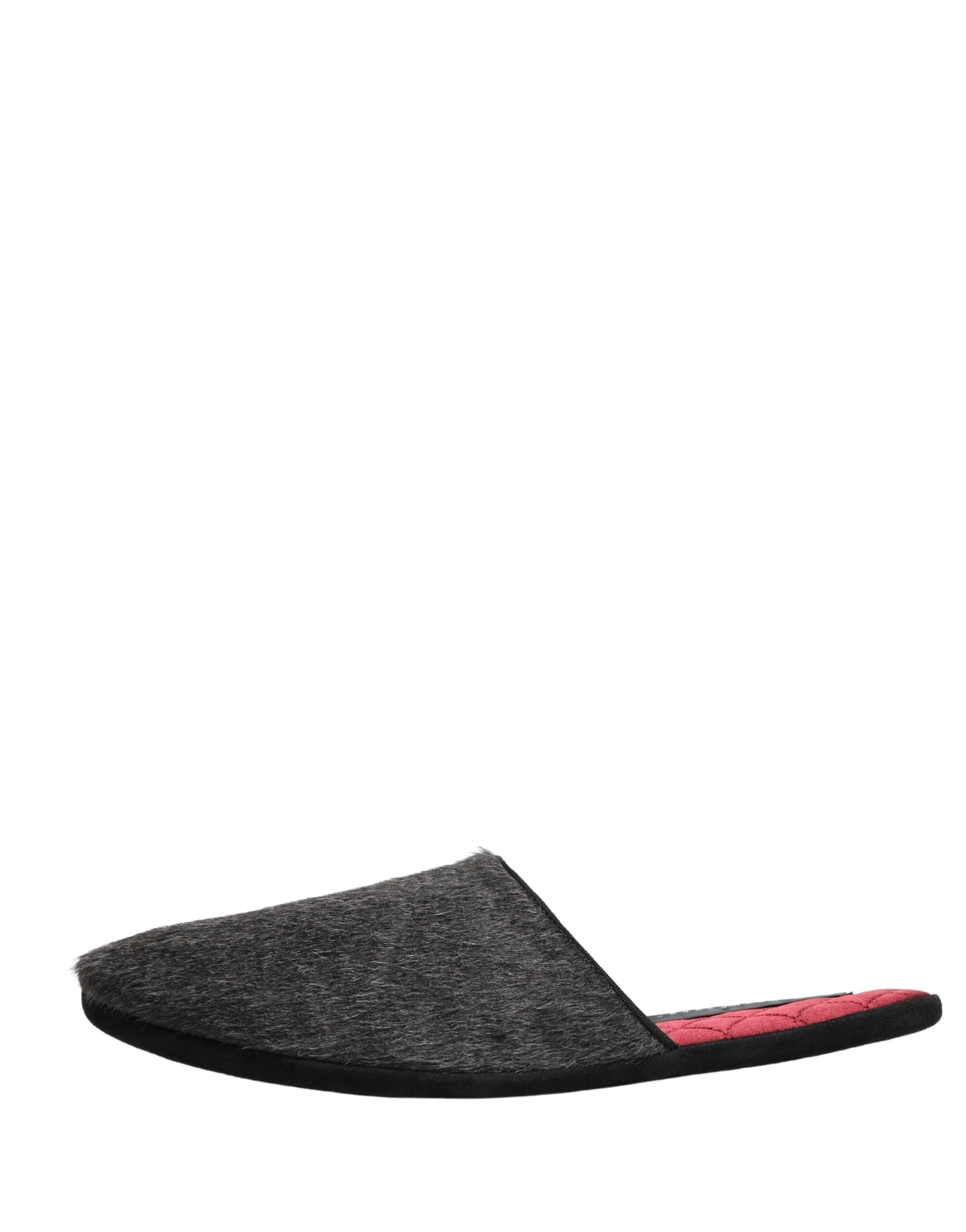 Dolce & Gabbana Dark Grey Charcoal Wool Red Slippers Shoes