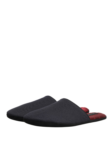 Dolce & Gabbana Dark Navy Wool Cotton Red Chevron Slippers Shoes