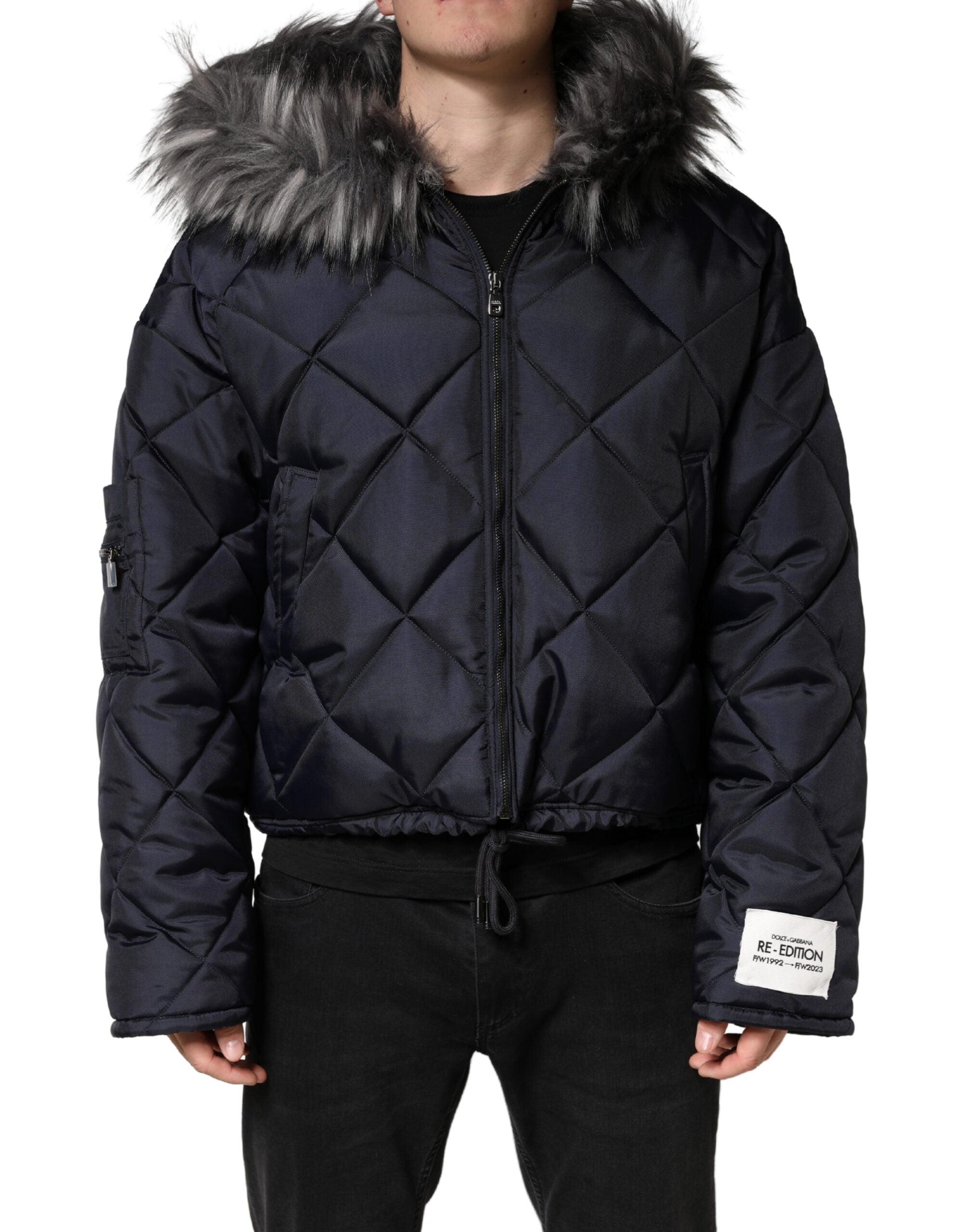 Dolce & Gabbana Black Quilted Fur Shearling Hooded  Jacket Dolce & Gabbana