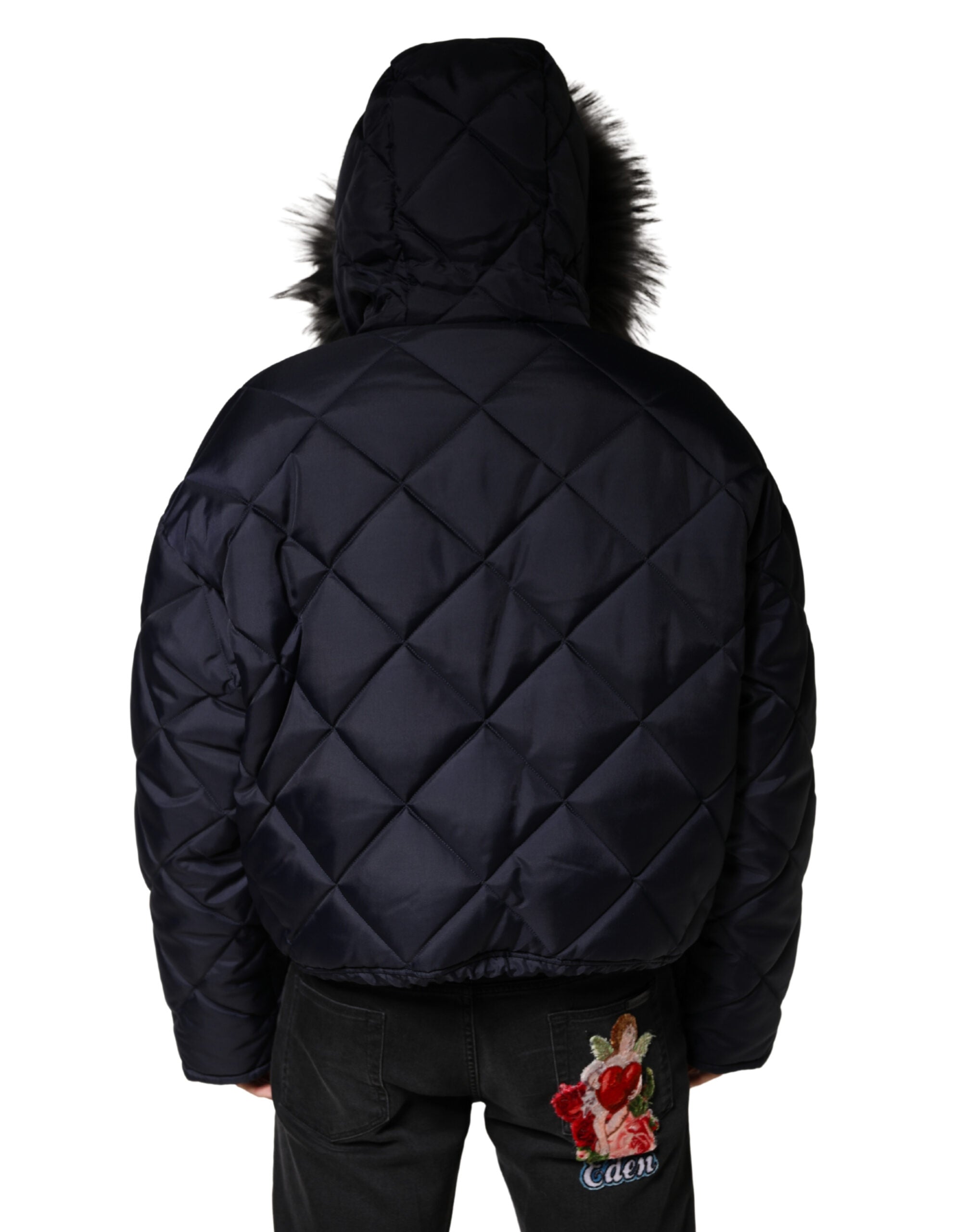 Dolce & Gabbana Black Quilted Fur Shearling Hooded  Jacket Dolce & Gabbana