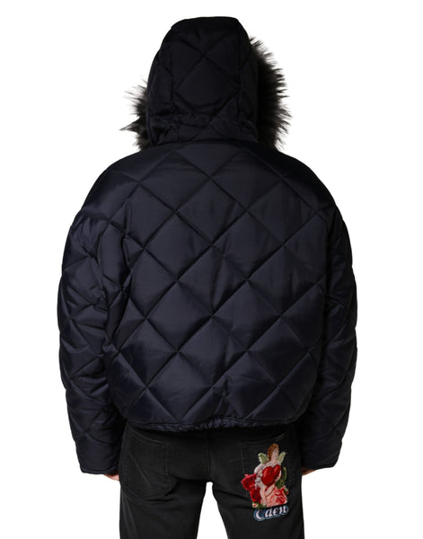 Dolce & Gabbana Black Quilted Fur Shearling Hooded  Jacket Dolce & Gabbana