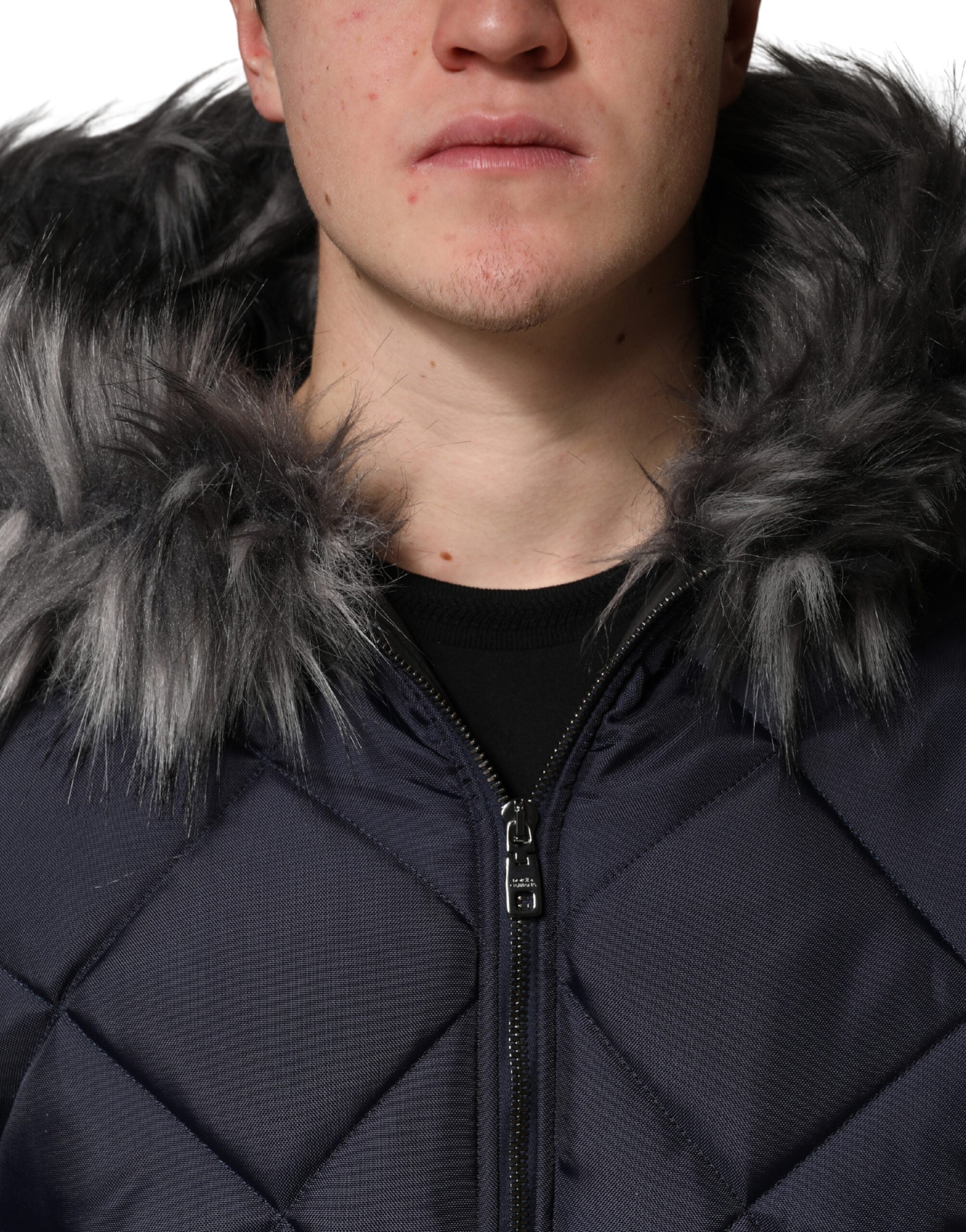 Dolce & Gabbana Black Quilted Fur Shearling Hooded  Jacket Dolce & Gabbana