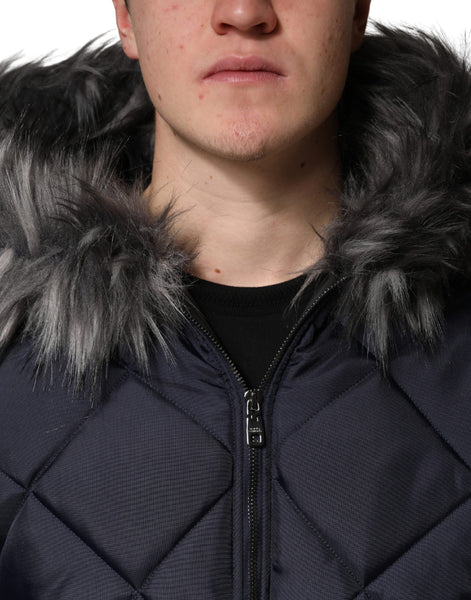Dolce & Gabbana Black Quilted Fur Shearling Hooded  Jacket Dolce & Gabbana