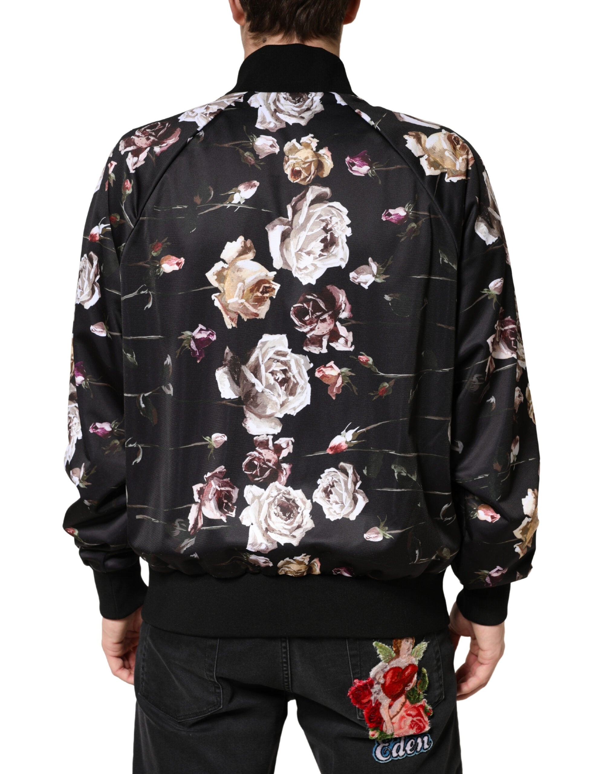 Dolce & Gabbana Black Floral Polyester Full Zip Bomber Jacket Dolce & Gabbana